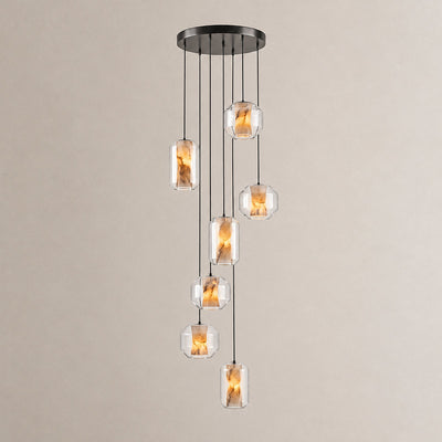 Cylinder Pendant Light in Alabaster and Glass