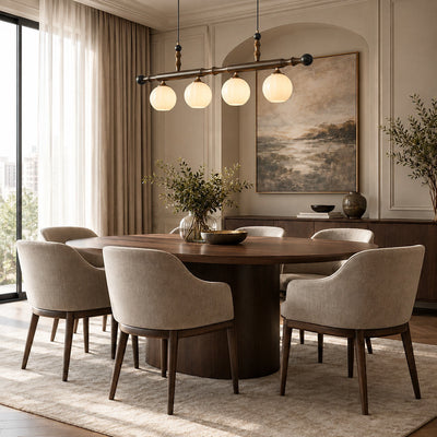 Walnut Linear Pendant with Opal Glass Globes