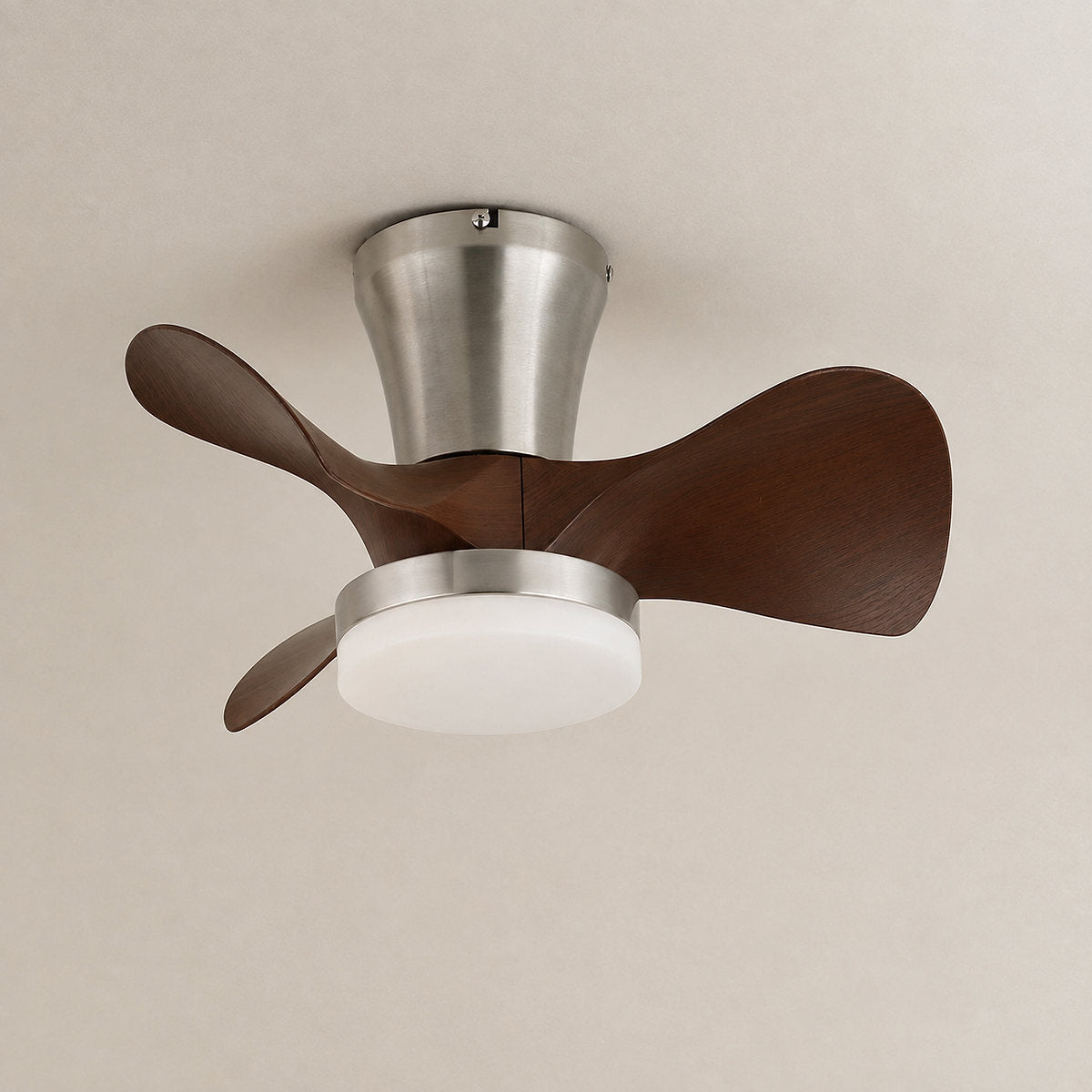 Arvento Ceiling Fan Light, 22-Inch x H 11.8-Inch, Walnut Wood & Nickel, Three-Color Light for Living Room