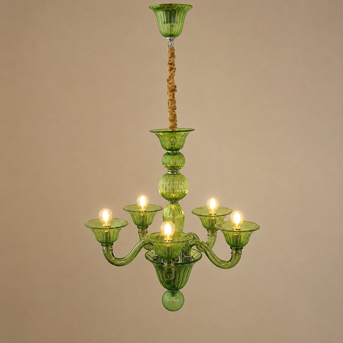 Liquid Green Hand-Blown Glass Chandelier