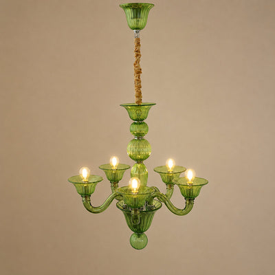 Liquid Green Hand-Blown Glass Chandelier