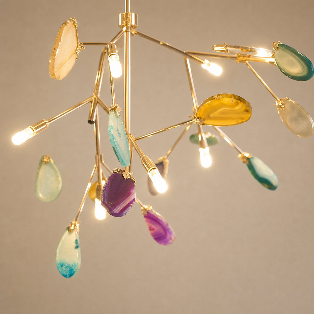 Rose Gold Chandelier with Natural Stone Slices