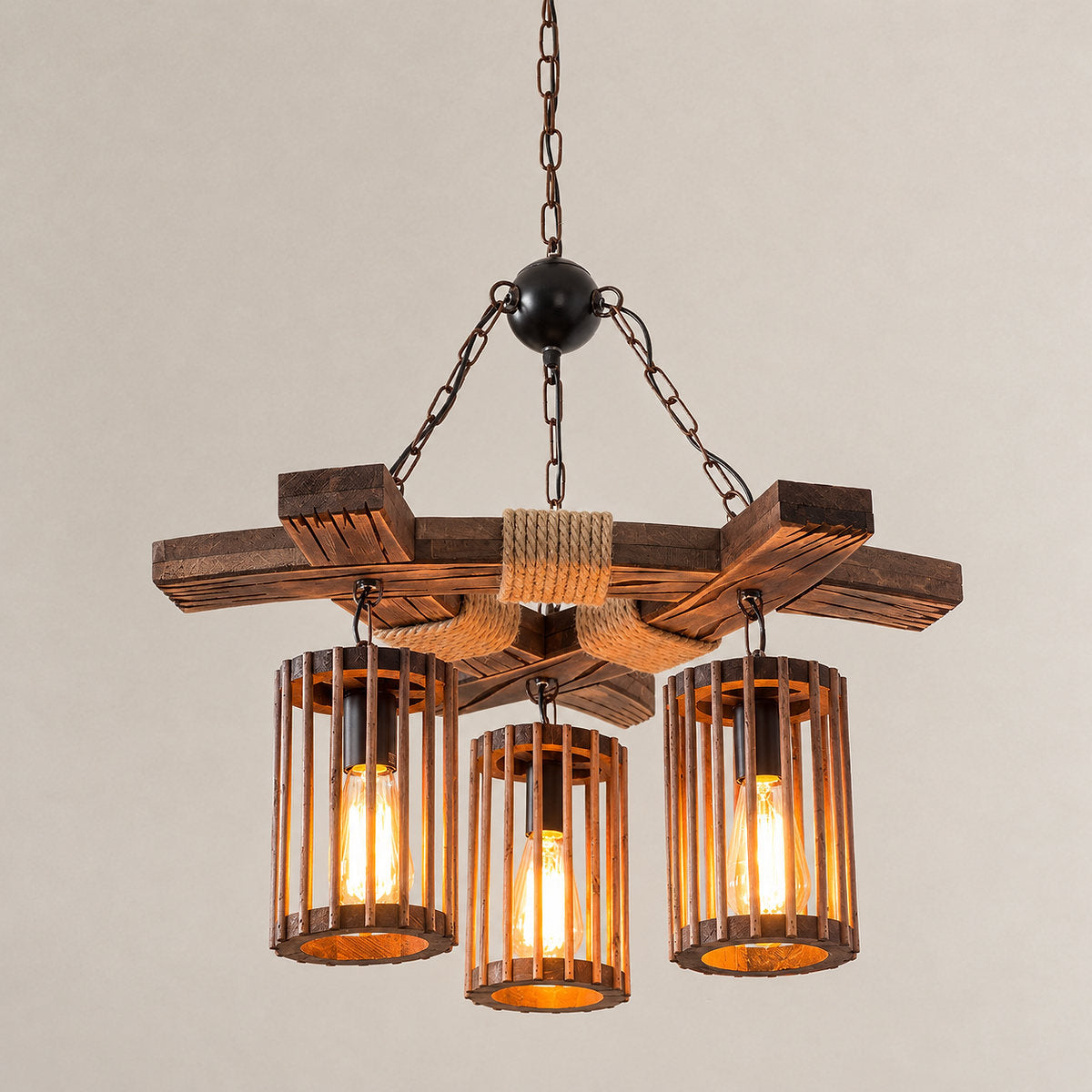 Tricolordeer Industrial Wood and Iron Chandelier