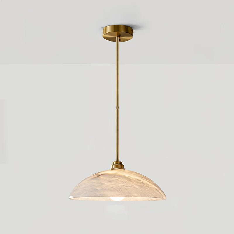 Alabaster Dome Pendant Light Brass & White for Dining Room & Living Room