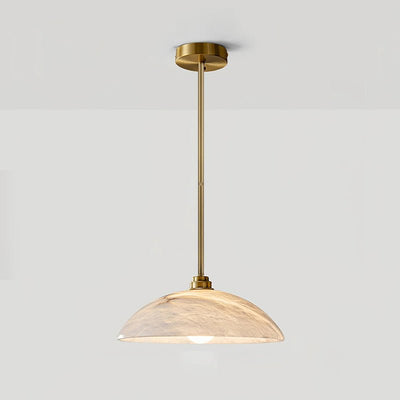 Alabaster Dome Pendant Light Brass & White for Dining Room & Living Room