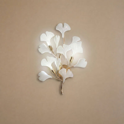 Gingko Wall Lamp, 13.8~15.7-Inch x H 19.7~23.6-Inch, Gold & White for Living Room