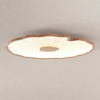 Lotus Leaf Acrylic Ceiling Light, 11.8-Inch x H 1.6-Inch, Hydrographic Natural Wood Grain Finish, Warm Light for Living Room & Bedroom