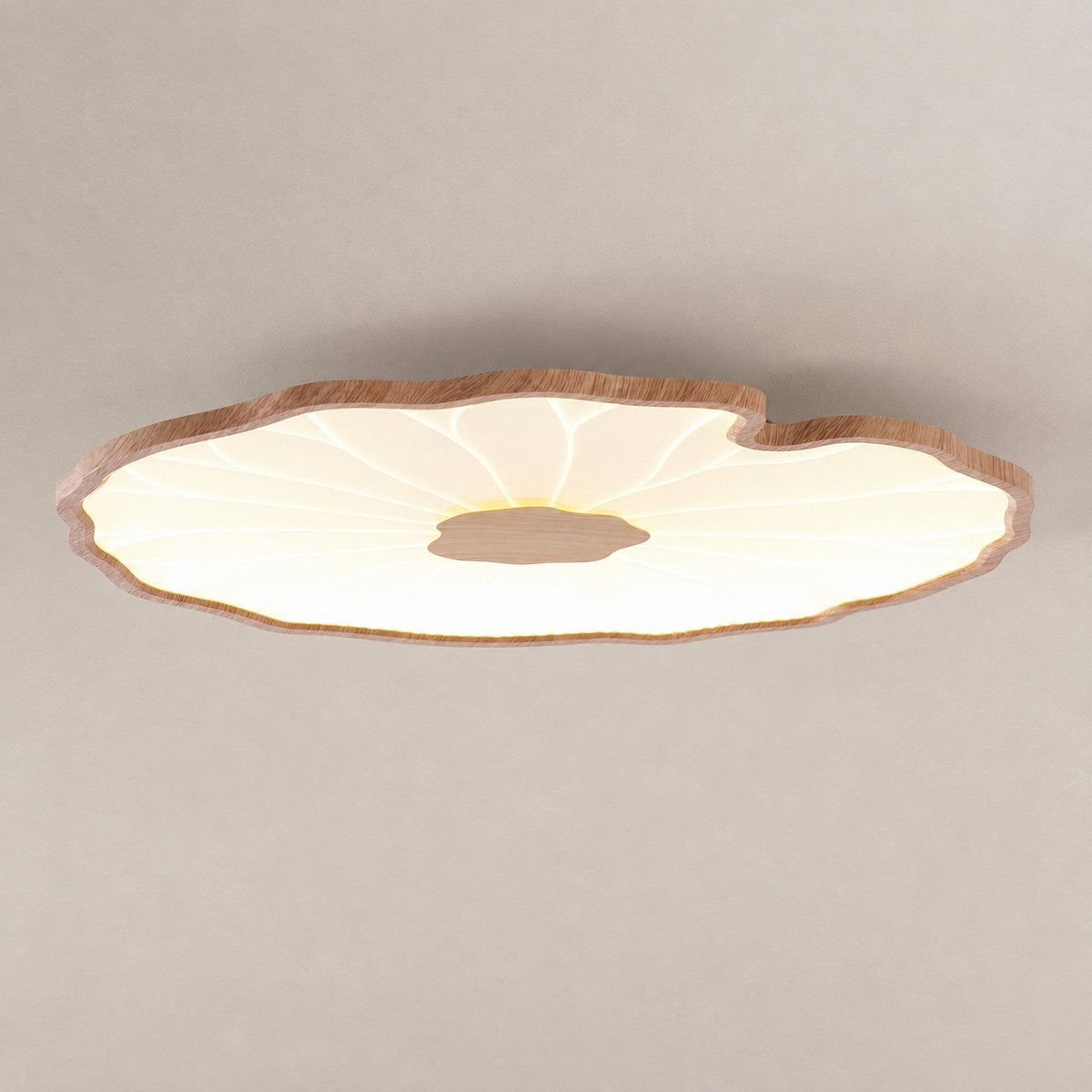 Lotus Leaf Acrylic Ceiling Light, 11.8-Inch x H 1.6-Inch, Hydrographic Natural Wood Grain Finish, Warm Light for Living Room & Bedroom