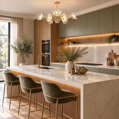 Sculptural Petal Glass Brass Chandelier