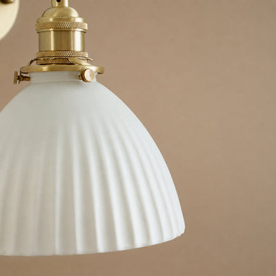 Brass Pleated Ceramic Wall Lamp, 6.7-Inch x H 9.1-Inch, Brass & White Ceramic for Living Room