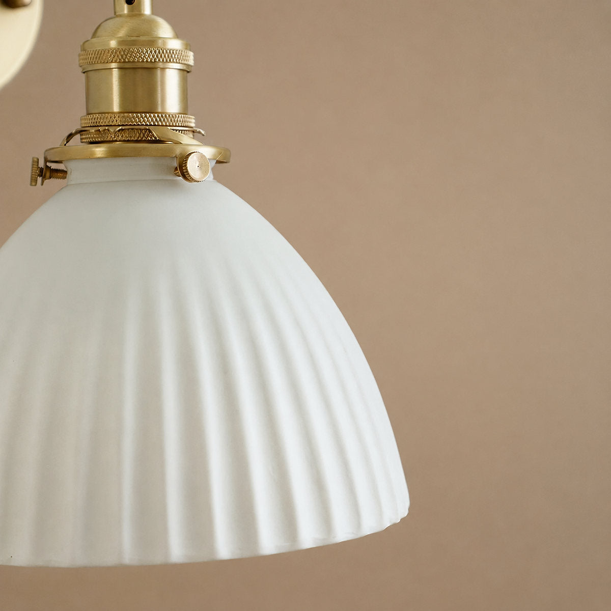 Brass Pleated Ceramic Wall Lamp, 6.7-Inch x H 9.1-Inch, Brass & White Ceramic for Living Room
