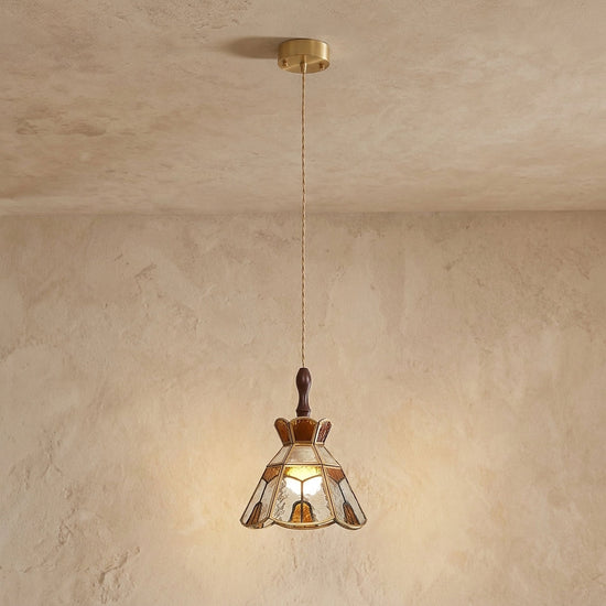 Artisan Glass and Wood Pendant Lamp for Dining Room & Living Room