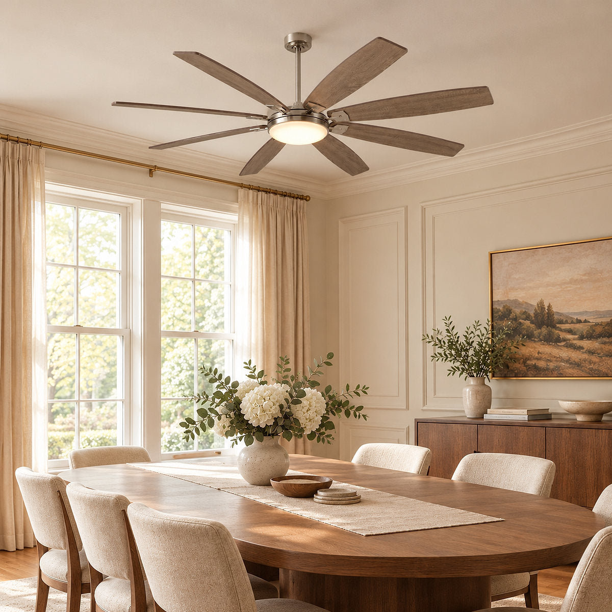 Eight-Blade LED Disc Ceiling Fan in Walnut