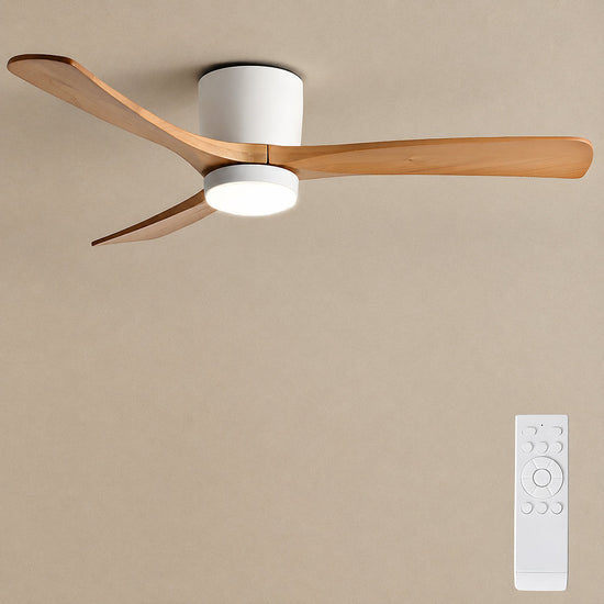 Nordic Wooden Ceiling Fan Light, 42-Inch x H 11-Inch, White & Natural Wood, Power: ~18W & Warm Light for Living Room