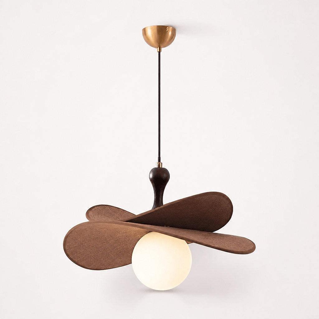 Round Walnut Fabric 3-Light Bloom Petals Chandelier