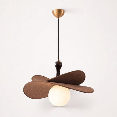 Round Walnut Fabric 3-Light Bloom Petals Chandelier