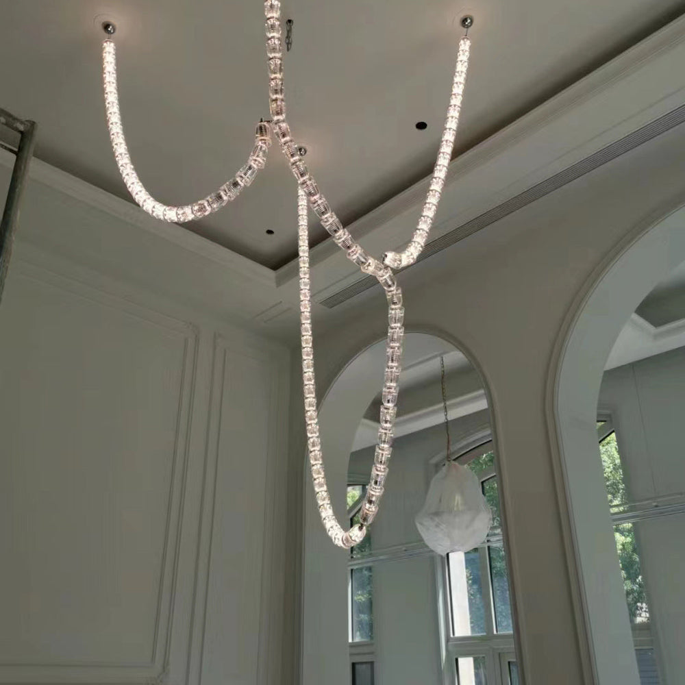 Luxury Crystal Beaded Long Chandelier for High Ceiling 12ft/10ft（customize）