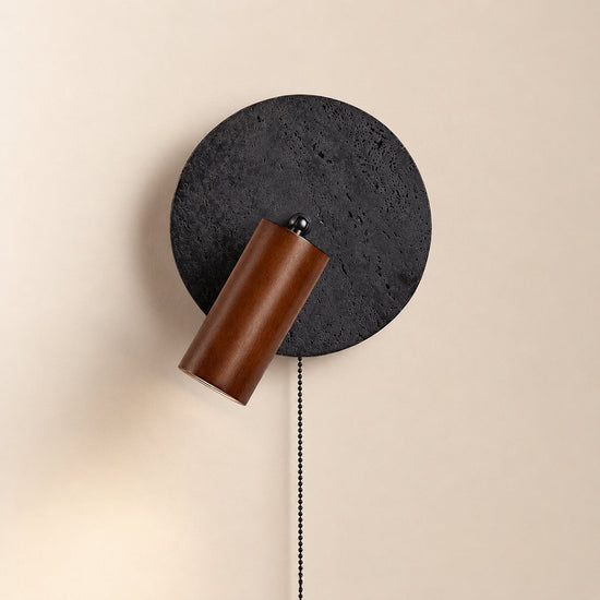 Alaric Wall Lamp, 7-Inch x H 3.9-Inch, Walnut Wood & Black Travertine for Living Room & Dining Room