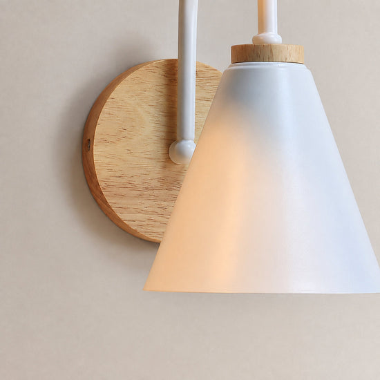 Kona Nordic Wall Lamp, 5.9-Inch x H 9.4-Inch, Wooden ＆ White for Living Room