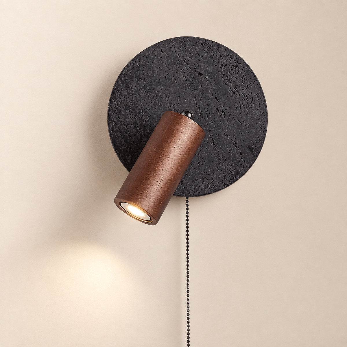 Alaric Wall Lamp, 7-Inch x H 3.9-Inch, Walnut Wood & Black Travertine for Living Room & Dining Room