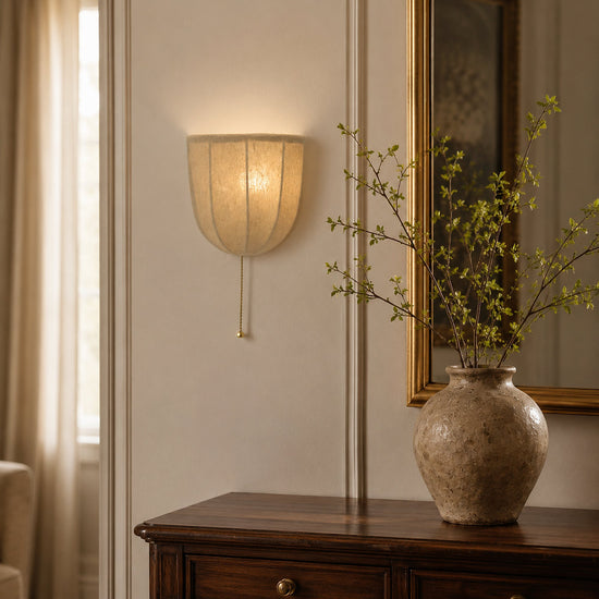 Sienna Linen Wall Lamp, 7.1-Inch x H 6.3-Inch, Beige for Living Room