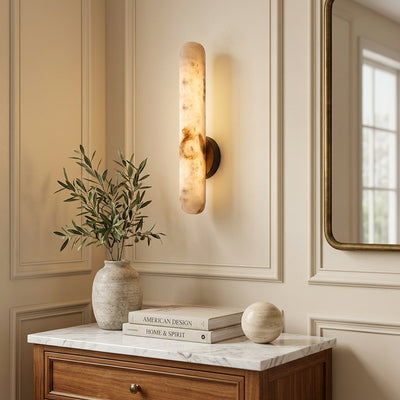 Alabaster Rod Wall Lamp, 1.9-Inch x H 15.7~23.6-Inch, Brass & White, Warm Light for Living Room & Dining Room