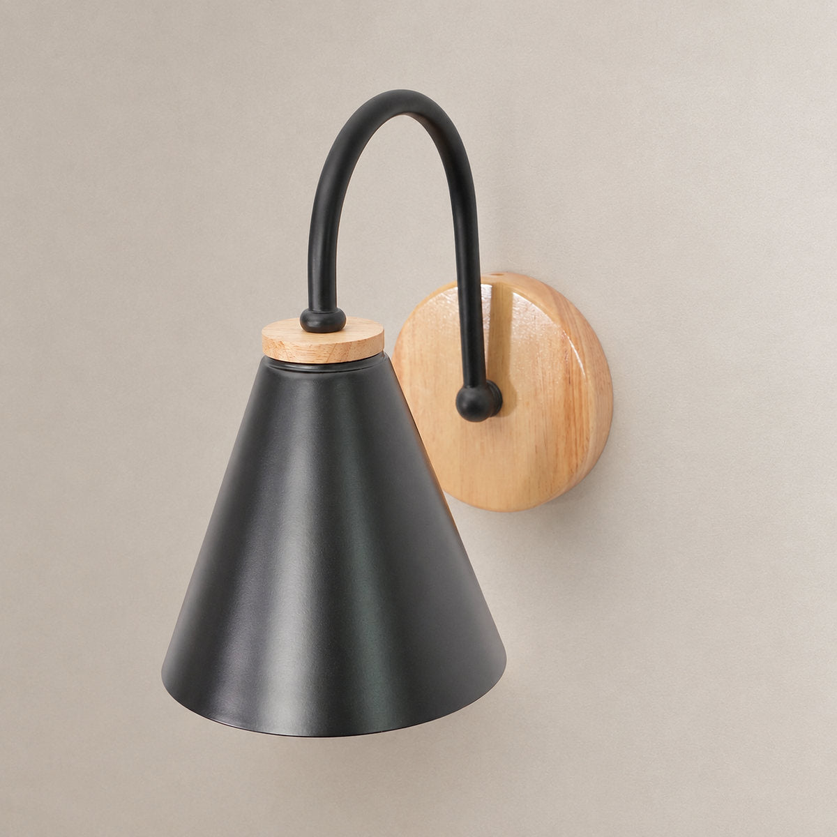 Kona Nordic Wall Lamp, 5.9-Inch x H 9.4-Inch, Wooden ＆ White for Living Room