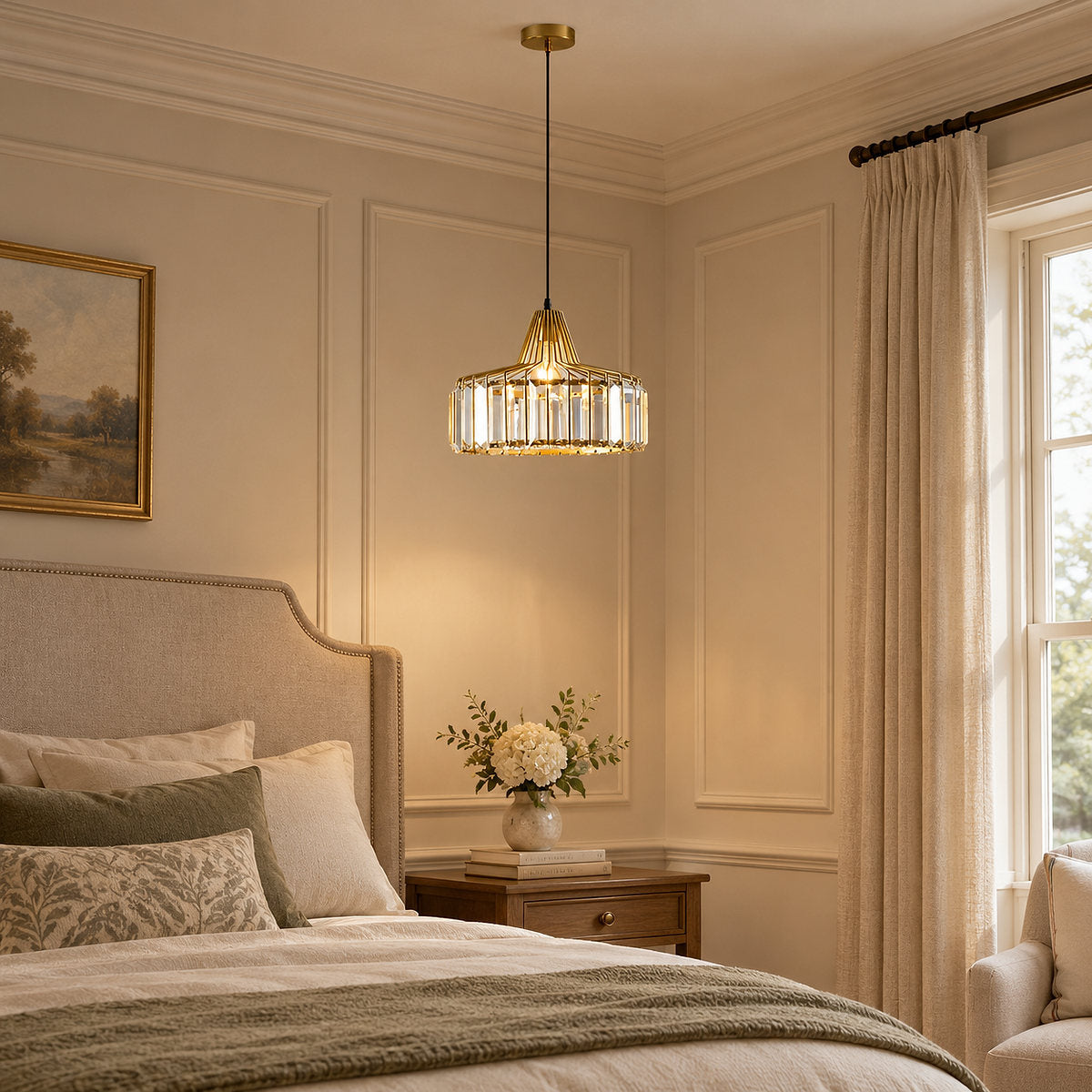Round Crystal Drum Pendant Light for Dining Room & Living Room