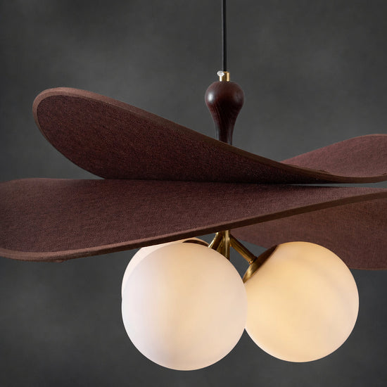 Round Walnut Fabric 3-Light Bloom Petals Chandelier
