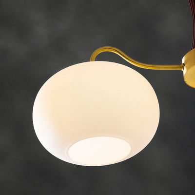 Round Brass and Wood Persimmon Chandelier