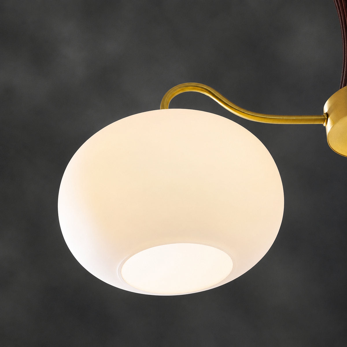 Round Brass and Wood Persimmon Chandelier