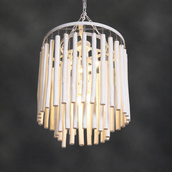 Tiered Wood and Curved Iron Chandelier