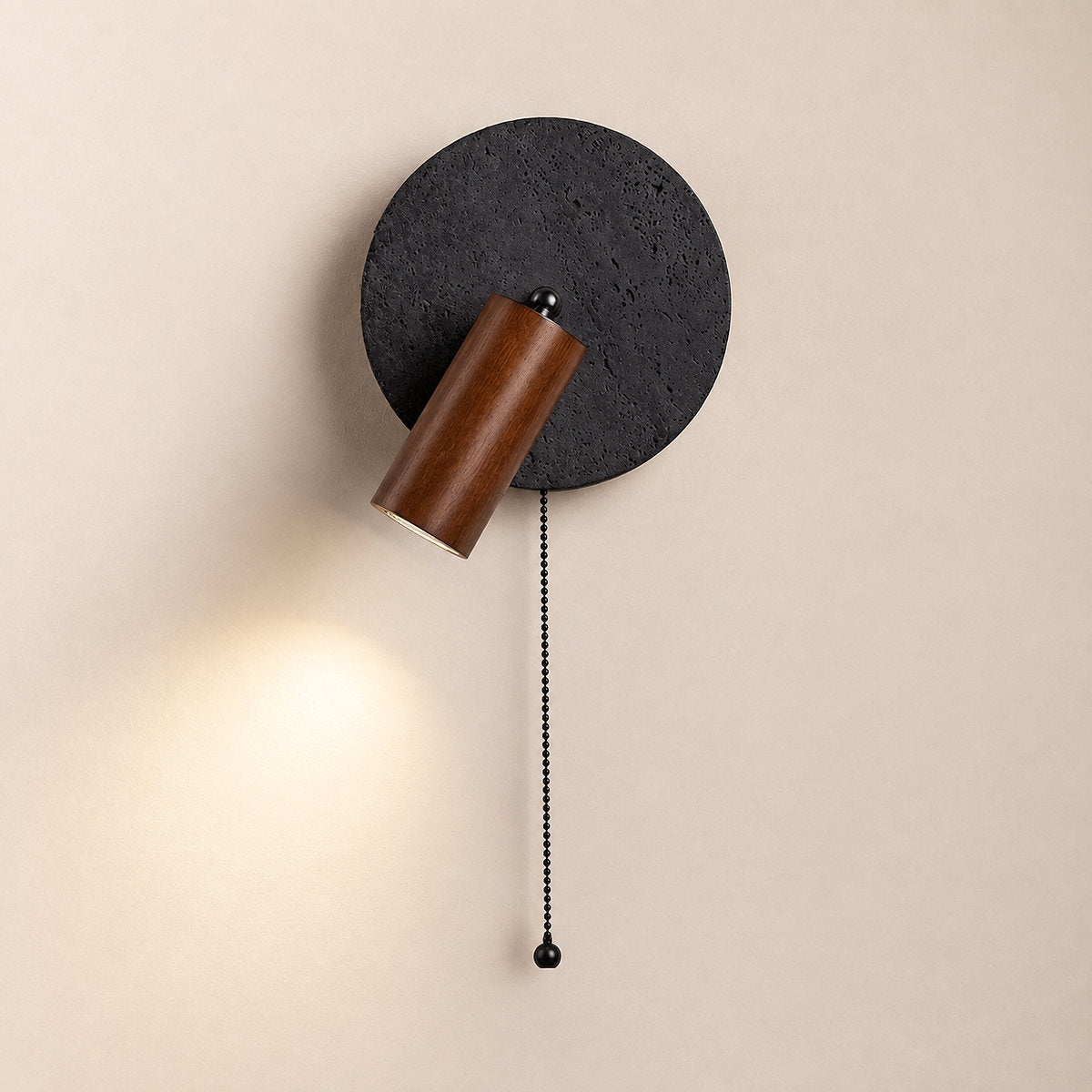 Alaric Wall Lamp, 7-Inch x H 3.9-Inch, Walnut Wood & Black Travertine for Living Room & Dining Room