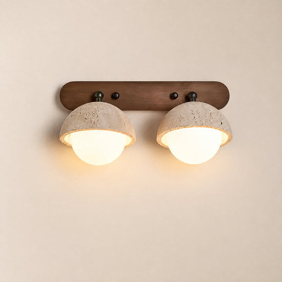 Pecherna Wall Lamp, 5.9-Inch x H 7.5-Inch, Yellow Travertine & Walnut Wood for Living Room & Dining Room