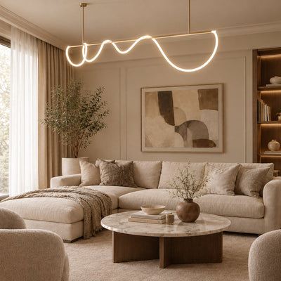 Sculptural Curved Linear and Round LED Chandelier