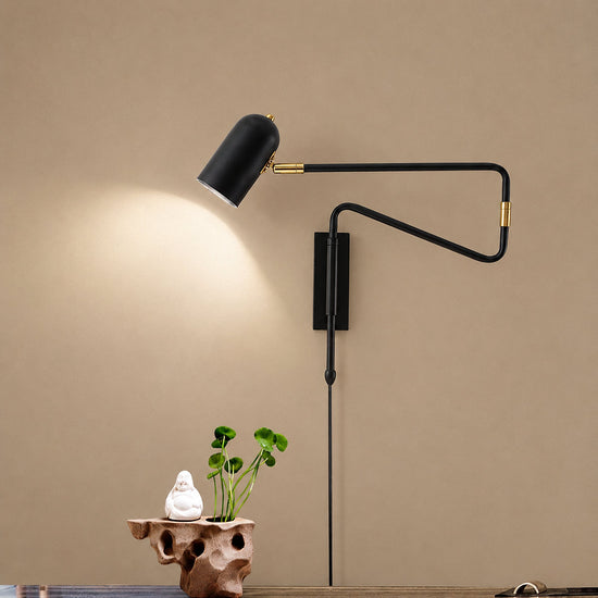 Adjustable Arm Plug In Wall Lamp, L 14.6-Inch x H 5.9-Inch, Black & Gold, US Plug for Bedroom & Living Room