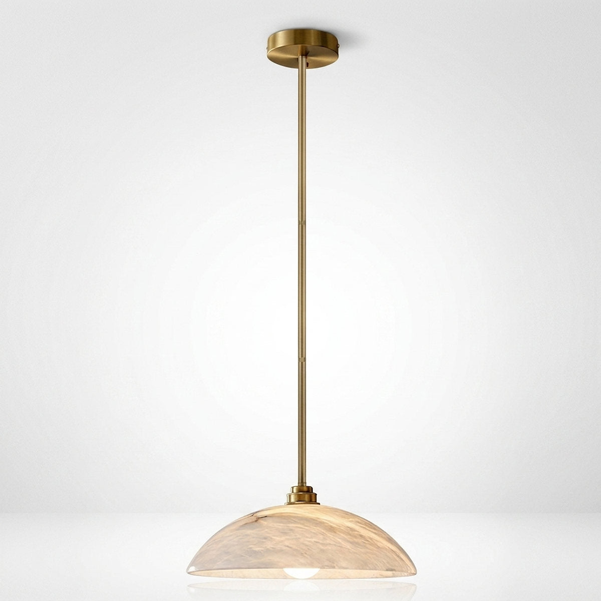 Alabaster Dome Pendant Light Brass & White for Dining Room & Living Room