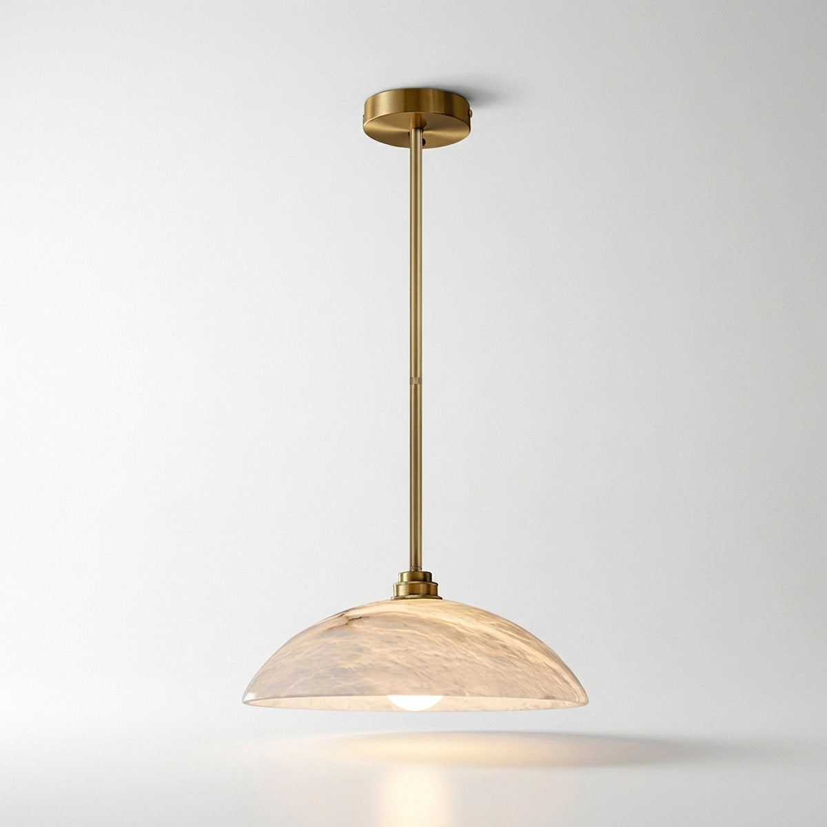 Alabaster Dome Pendant Light Brass & White for Dining Room & Living Room