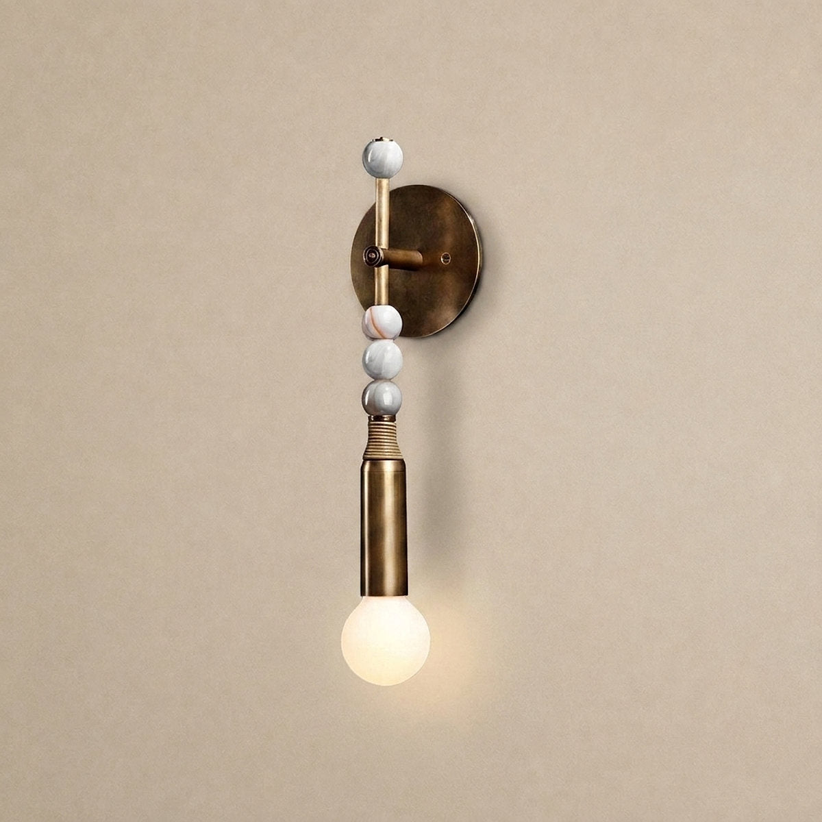 Toam Wall Lamp, 5.9-Inch, Antique Brass & Green Marble for Living Room