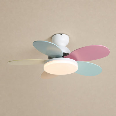 Petalo Ceiling Fan Light, 35.4-Inch x H 11.0-Inch, Green & Wood Grain, Warm Light for Living Room