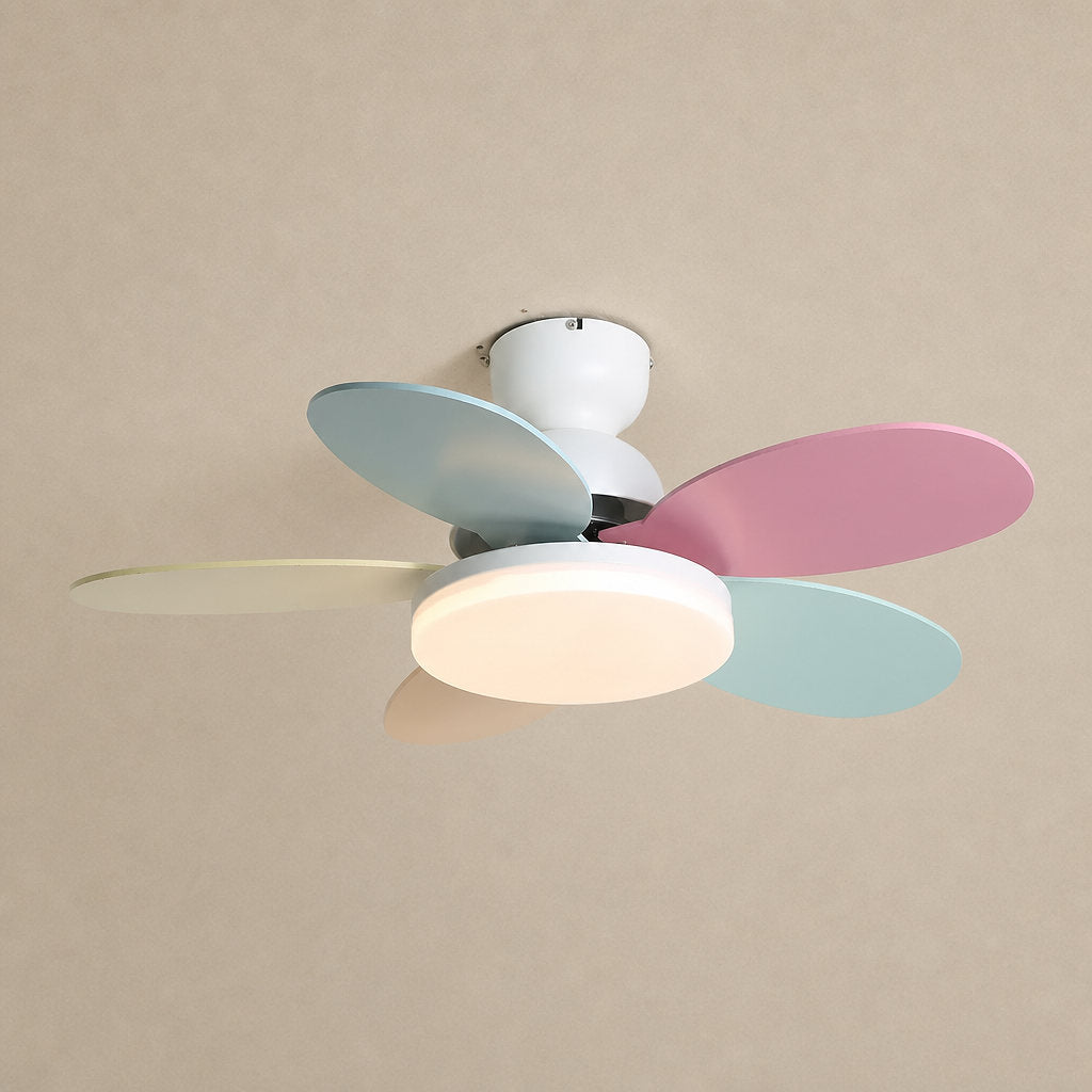 Petalo Ceiling Fan Light, 35.4-Inch x H 11.0-Inch, Green & Wood Grain, Warm Light for Living Room