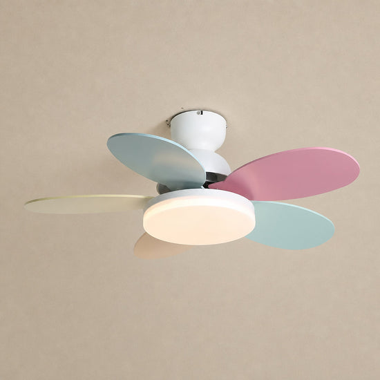 Petalo Ceiling Fan Light, 35.4-Inch x H 11.0-Inch, Green & Wood Grain, Warm Light for Living Room