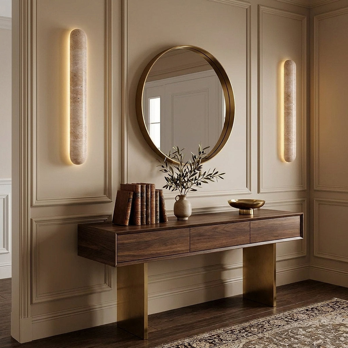 Liora Travertine Wall Lamp, 3.1-Inch x H 13.8~35.4-Inch, Yellow Travertine, Warm Light for Living Room & Dining Room