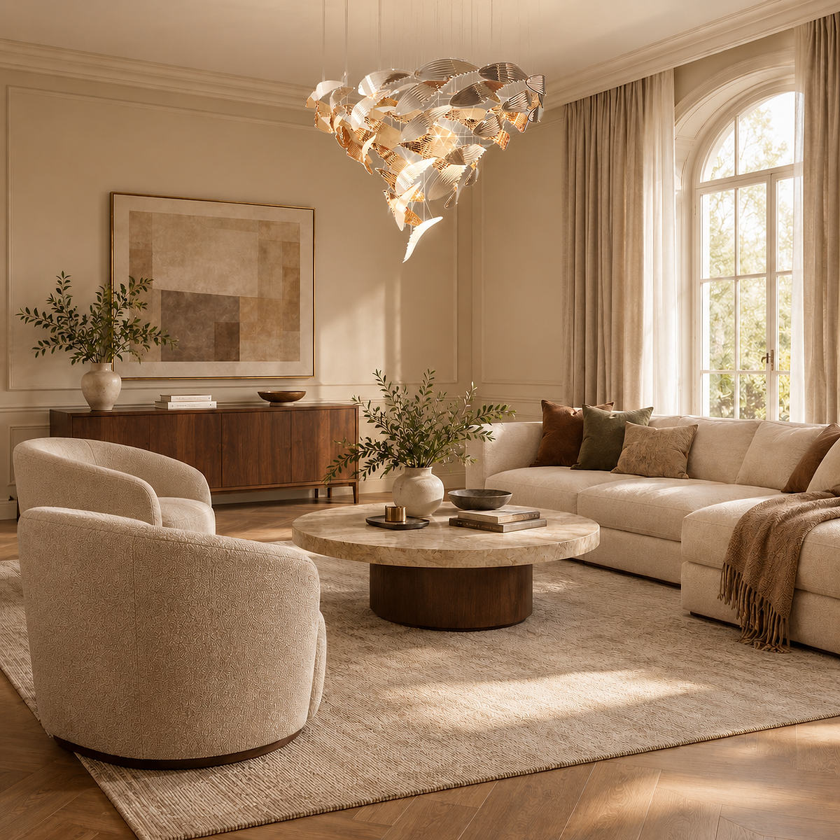 Tricolordeer Layered Glass Round LED Chandelier