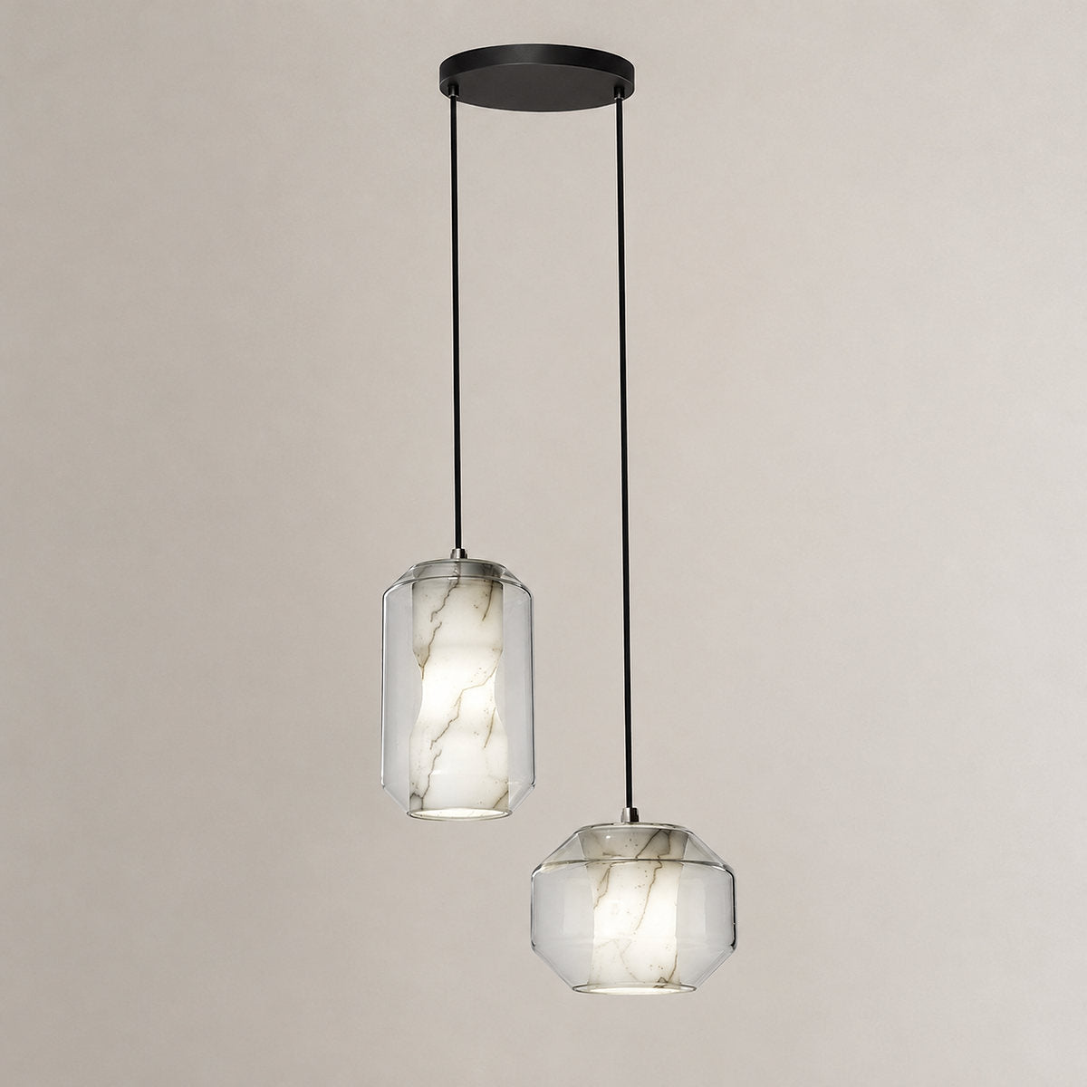Cylinder Pendant Light in Alabaster and Glass