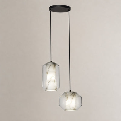 Cylinder Pendant Light in Alabaster and Glass