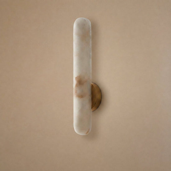 Alabaster Rod Wall Lamp, 1.9-Inch x H 15.7~23.6-Inch, Brass & White, Warm Light for Living Room & Dining Room