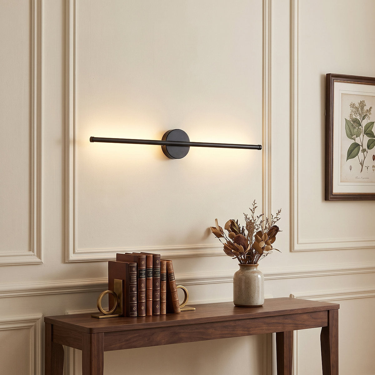 Linearo Rechargeable Wall Lamp, L 23.6-Inch x H 3.9-Inch, Black, Three-Color Light & USB Charging for Bedroom & Living Room