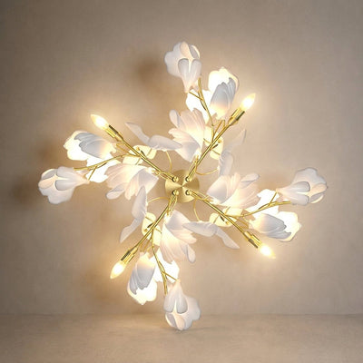 Gingko Flowers Wall Lamp, 11.8-Inch x H 23.6-Inch, Gold & White for Living Room & Dining Room
