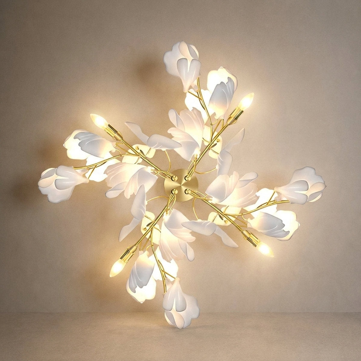 Gingko Flowers Wall Lamp, 11.8-Inch x H 23.6-Inch, Gold & White for Living Room & Dining Room